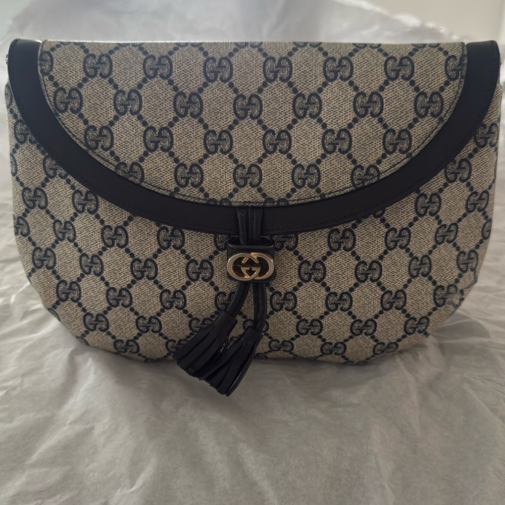 VINTAGE Gucci Blue and Cream Bag w/ Signature Monogram